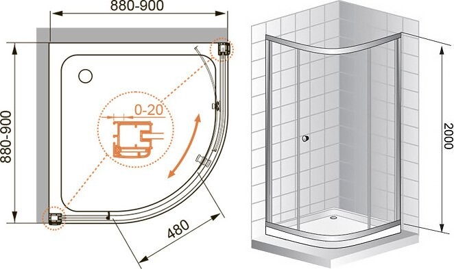 Cezares ANIMA-W-R-1-90-C-Cr-IV душевое ограждение 90*90*200