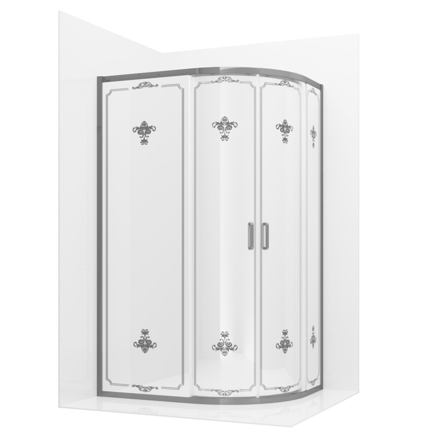 Душевое ограждение Ambassador Royal 18015102 (120х90х200) асимметрия,хром,стекло белое крашеное с рисунком,раздвижная,1 место