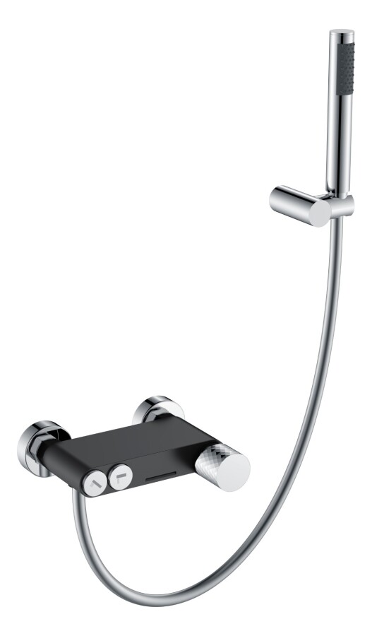 Смеситель для ванны с душевым гарнитуром Boheme Stick Черный / Хром ручка Diamond 123-BCR