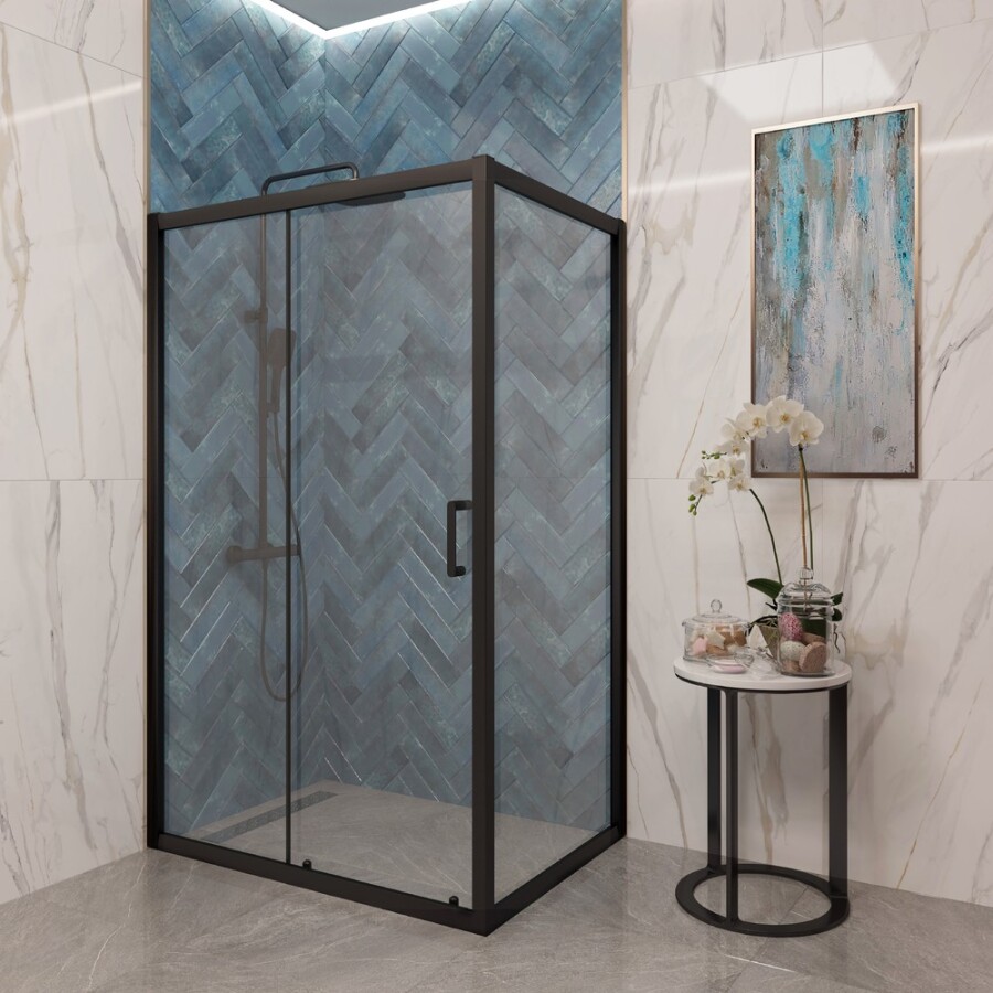 EG2B Душевое ограждение прямоугольное EvaGold 120х80, профиль черный матовый, прозрачное стекло EG220025