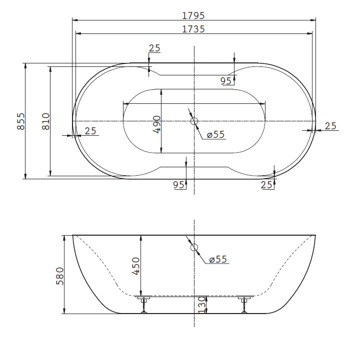 BelBagno BB28 179*85 ванна акриловая овальная