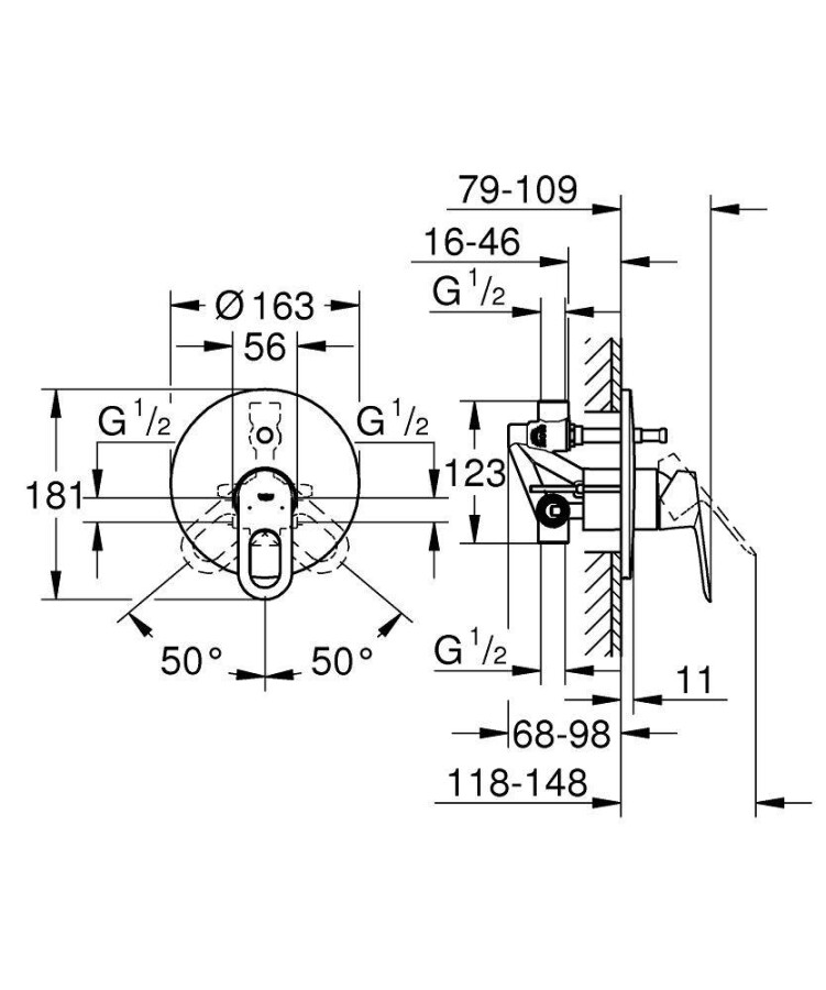 Grohe BauLoop 29081000 смеситель скрытого монтажа хром