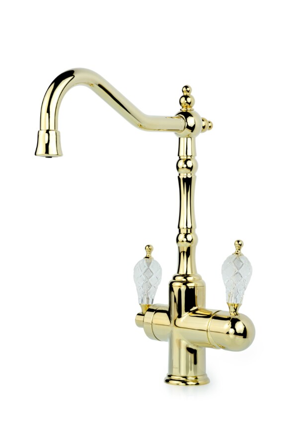 Смеситель для кухни Boheme Kitchen Tradizionale Oro с ручкой Crystal SW 112-CRST