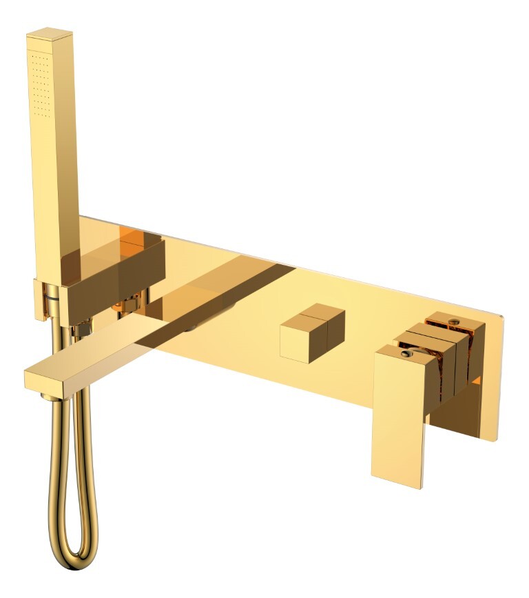 Смеситель для ванны с душевым гарнитуром Boheme Qubic Shine Gold 474-2-G