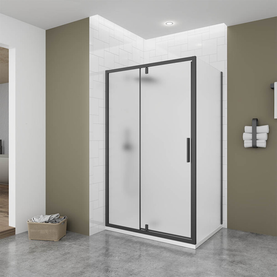 Душевой угол Veconi Ottimo P20 B-SP (120×80×190) распашная, профиль чёрный матовый, стекло матовое OP20B-SP-12080-07-C9