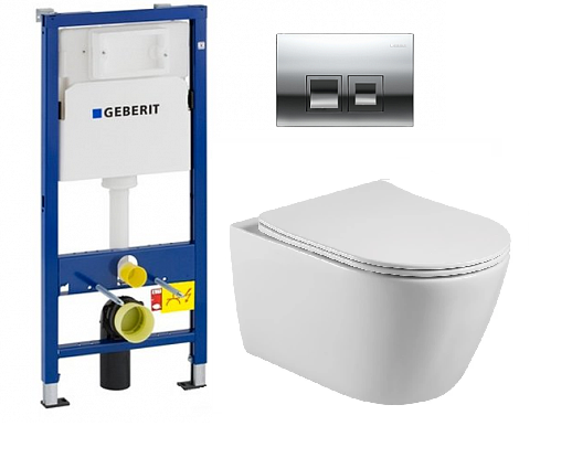 Инсталляция Geberit Duofix Delta 458.149.21.1 с клавишей и унитазом Aquatek AQ1253W-00