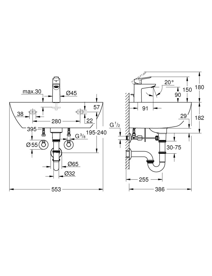 Grohe Bau Ceramic 39471000 набор для ванной раковина, смеситель StartEdge и сифон