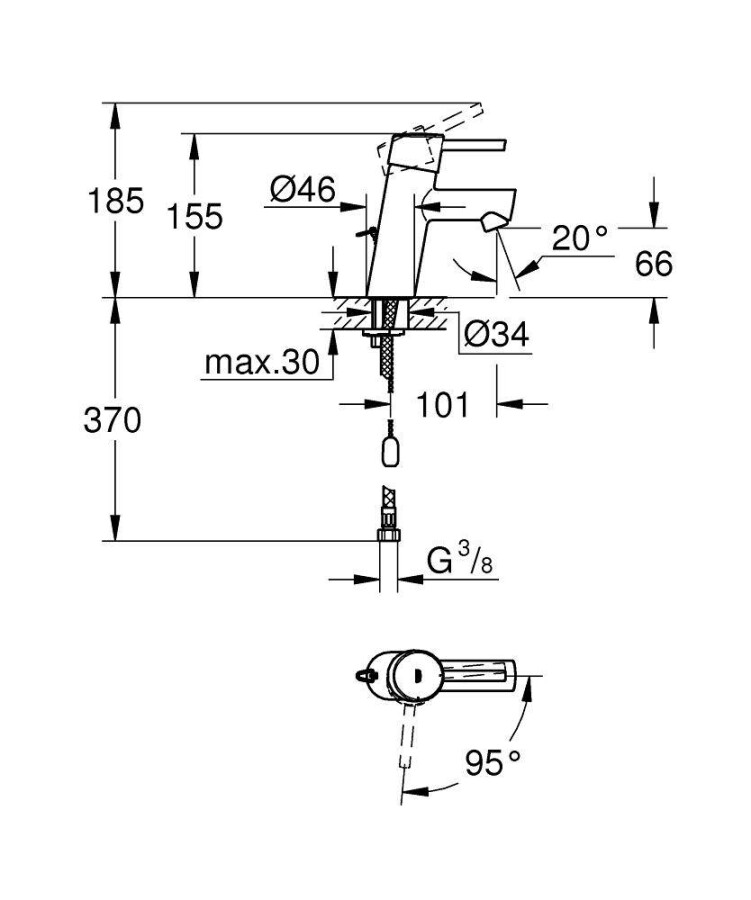 Grohe Concetto 2338110E смеситель для раковины с цепочкой 28 мм