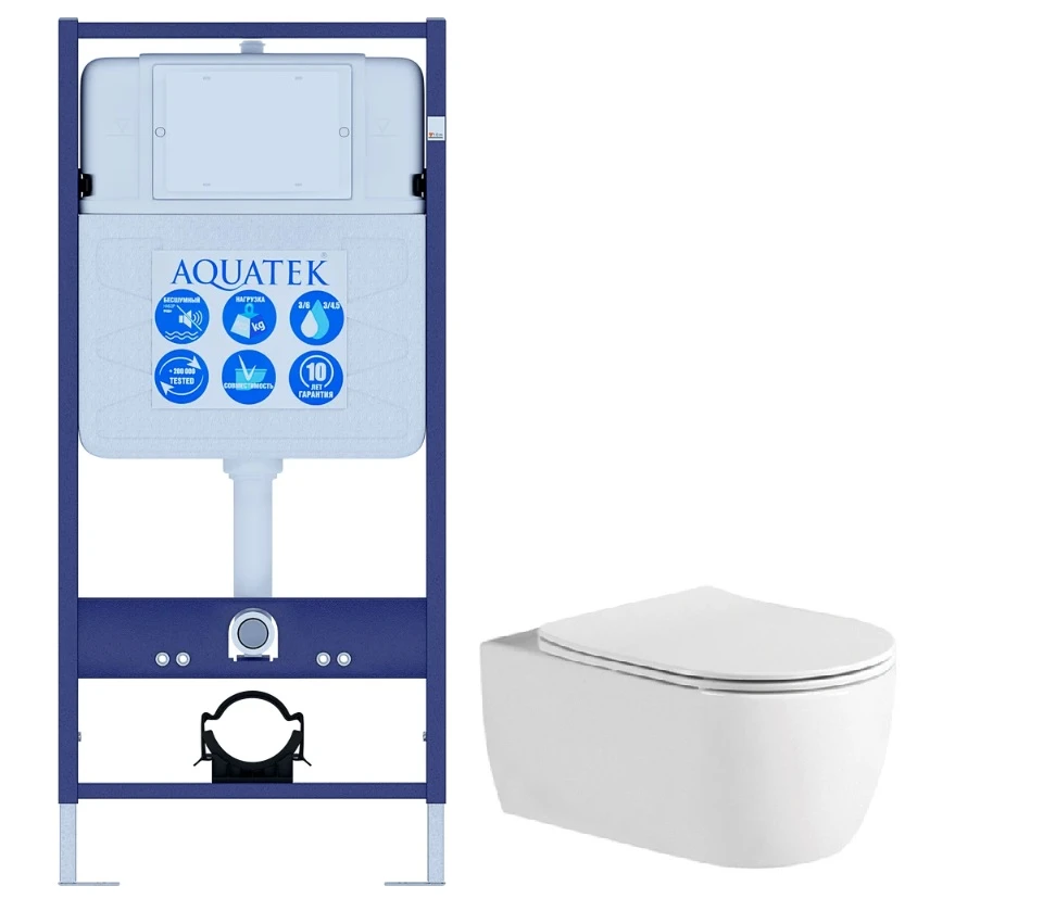 Комплект Set AQUATEK ЕВРОПА New унитаз AQ1106L-00 + инсталляция INS-0000012 + крышка