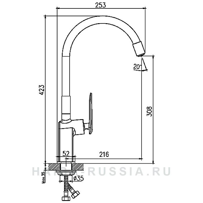 Haiba HB73548-7 смеситель для кухни черный/хром