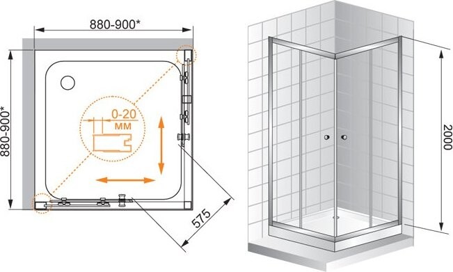 Cezares ANIMA-W-A-2-90-P-Cr душевое ограждение 90*90*200