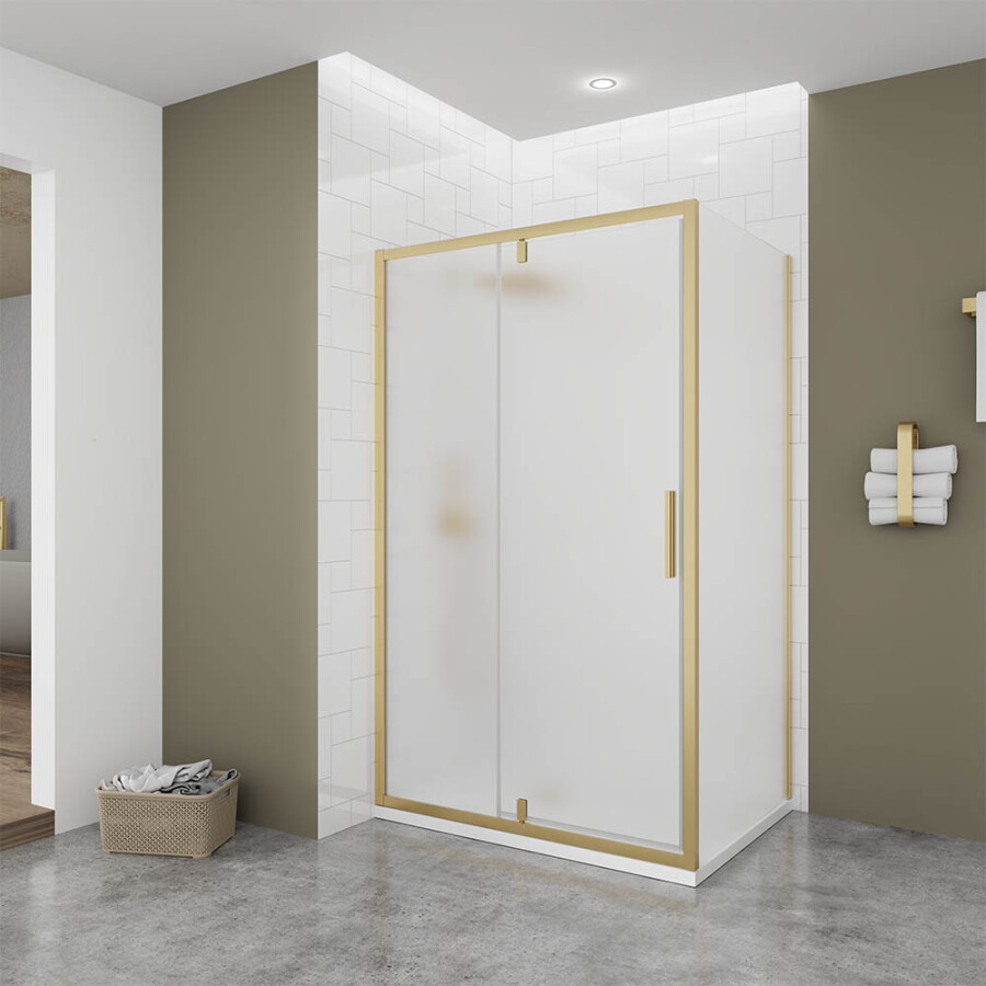 Душевой угол Veconi Ottimo P20 G-SP (120×100×190) распашная, профиль брашированное золото, стекло матовое OP20G-SP-120100-07-C9