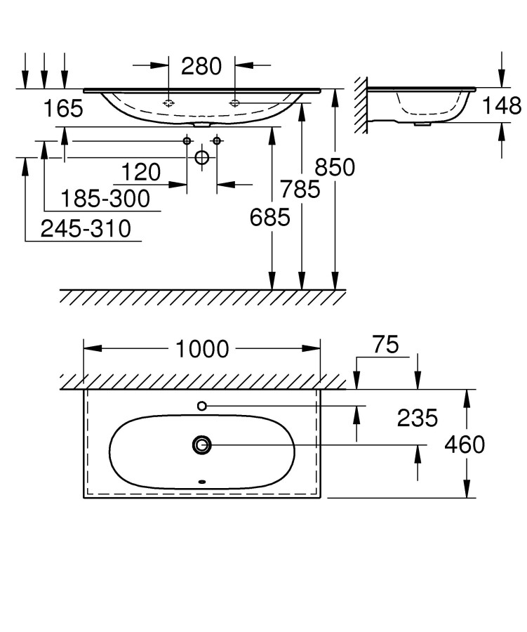 Grohe Essence Ceramic 3956600H раковина накладная 100 см альпин-белый