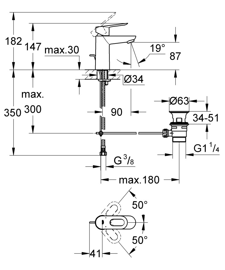 Grohe BauLoop 23335000 смеситель для раковины 28 мм