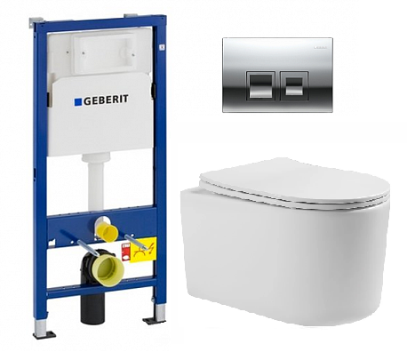 Инсталляция Geberit Duofix Delta 458.149.21.1 с клавишей и унитазом Aquatek AQ2004-00