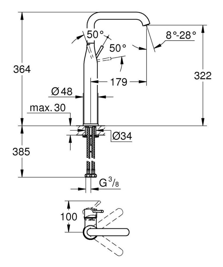 Grohe Essence+ 32901001 смеситель для раковины 28 мм