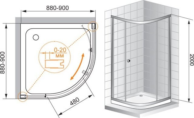 Cezares ANIMA-W-R-1-90-P-Cr душевое ограждение 90*90*200