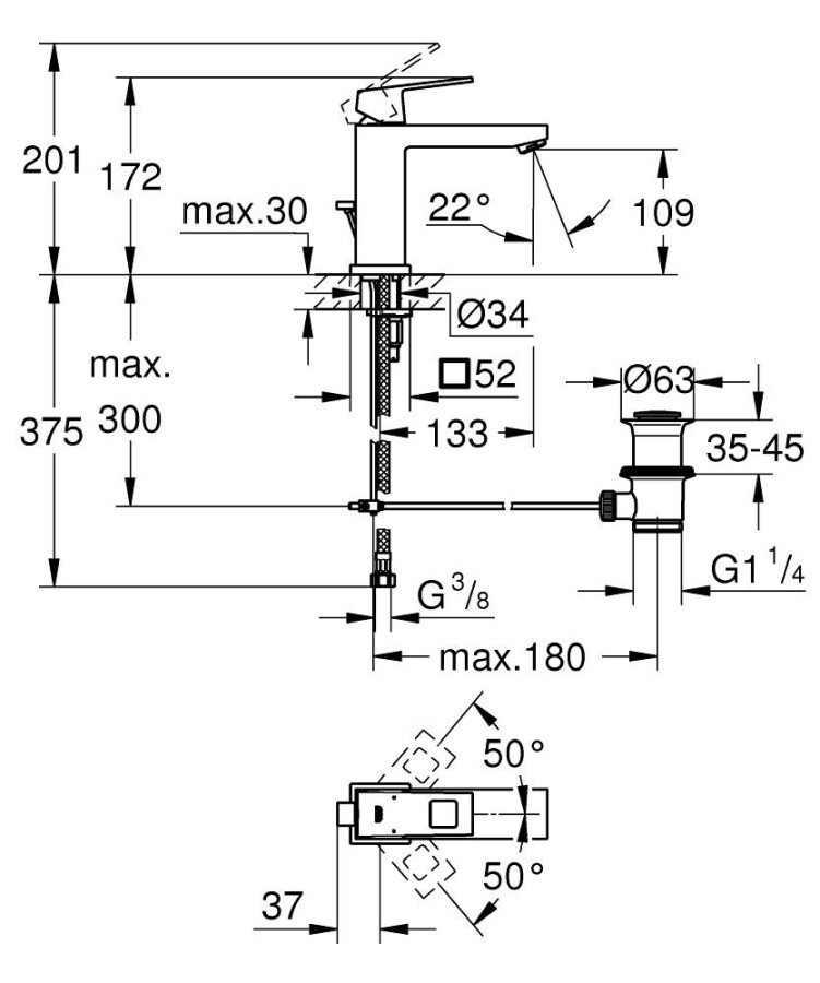 Grohe Eurocube 23445000 смеситель для раковины 28 мм