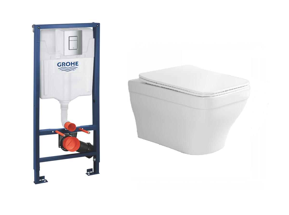 Aquatek Амадео унитаз подвесной с инсталляцией Grohe и кнопкой смыва 38772001 + AQ1163-00