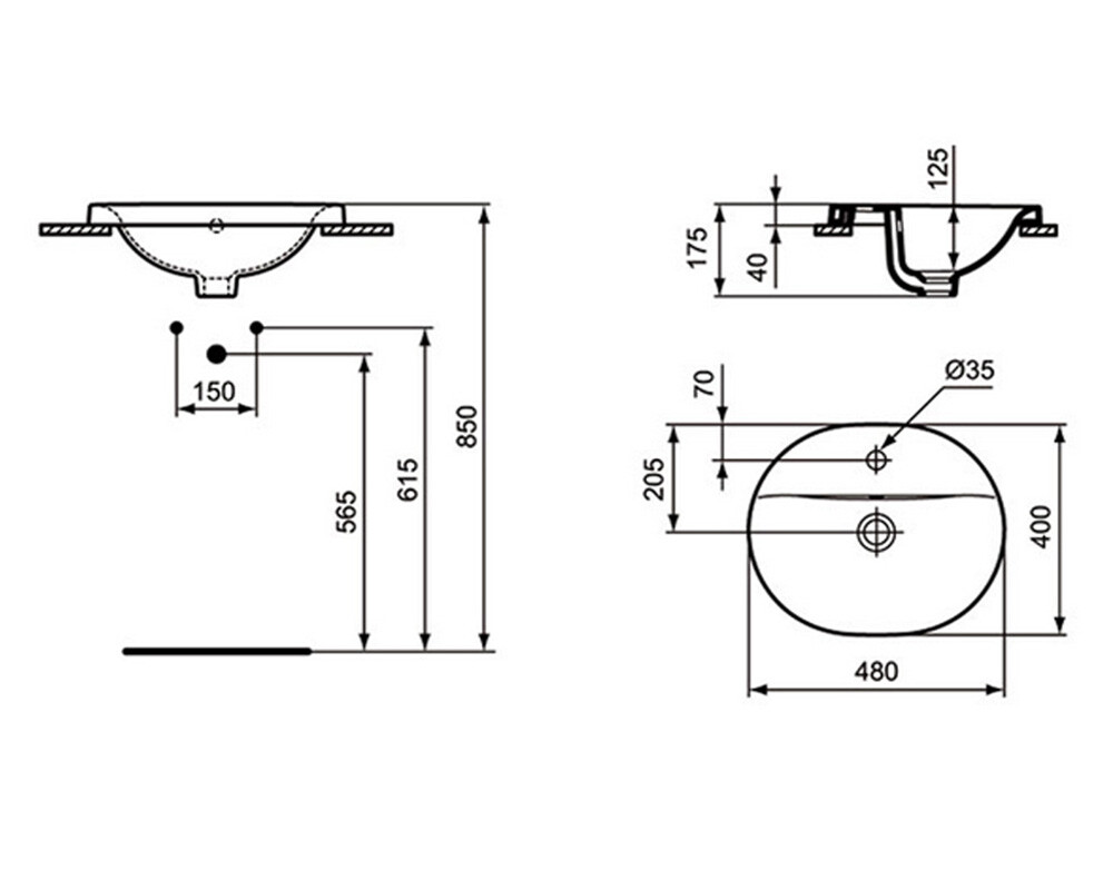 Ideal Standard Connect E503801 умывальник встраиваемый 48*40 см