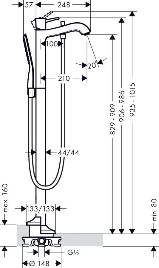 Hansgrohe Metropol Classic 31445090 смеситель для ванны напольный хром/золото