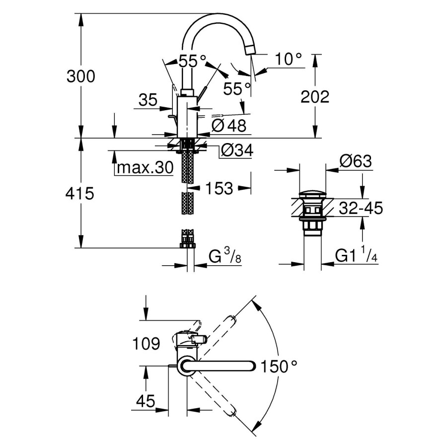 Grohe Eurosmart Cosmopolitan 23933001 смеситель для раковины 35 мм