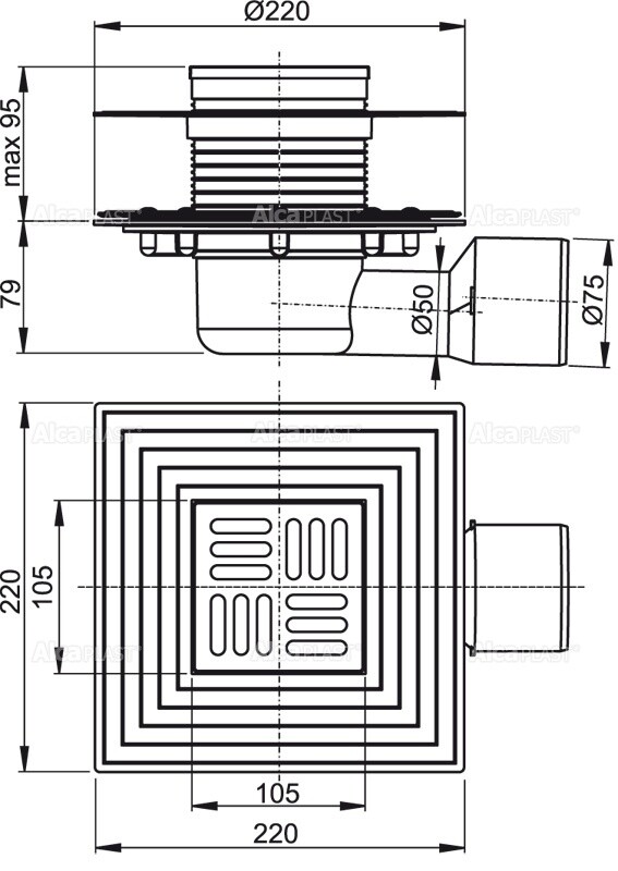 Alca Plast APV3344 Душевой трап 105*105 мм