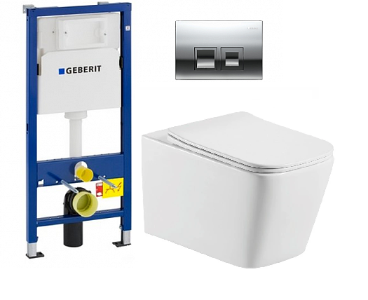 Инсталляция Geberit Duofix Delta 458.149.21.1 с клавишей и унитазом Aquatek AQ0530-00
