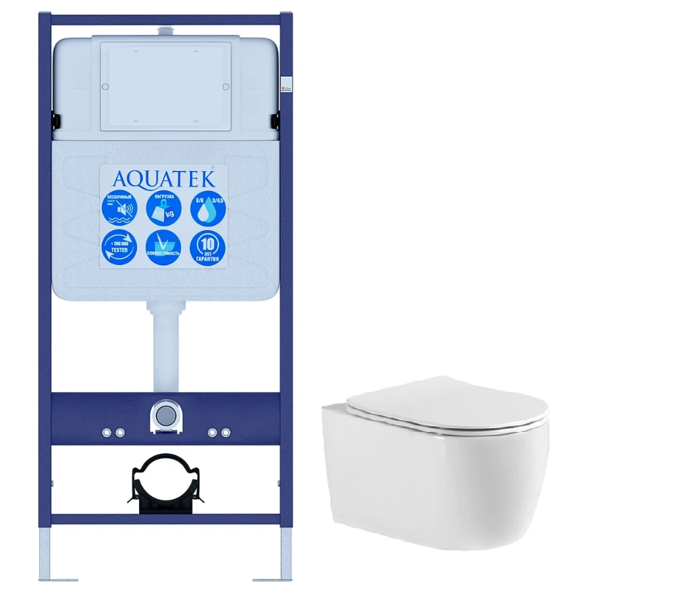 Комплект Set AQUATEK ЕВРОПА New унитаз AQ1106-00 + инсталляция INS-0000012 + крышка