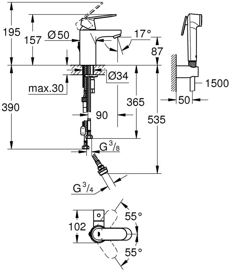 Grohe Eurosmart Cosmopolitan 23433000 смеситель для раковины 35 мм