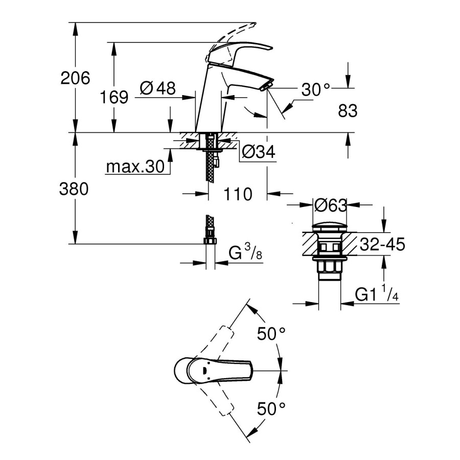Grohe Eurosmart 23923002 смеситель для раковины 28 мм