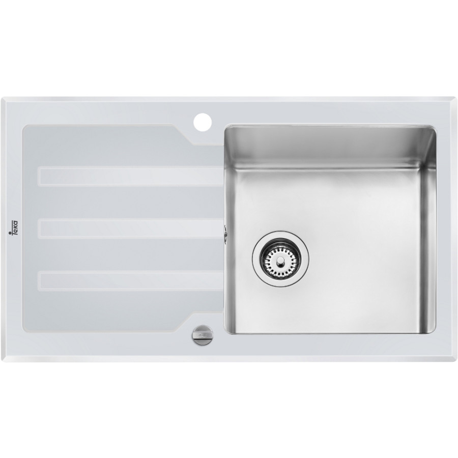Мойка Teka LUX 1B 1D 86 WHITE 12129012 полированная сталь фацет закалённое стекло белое система Pop-Up 86x51 см