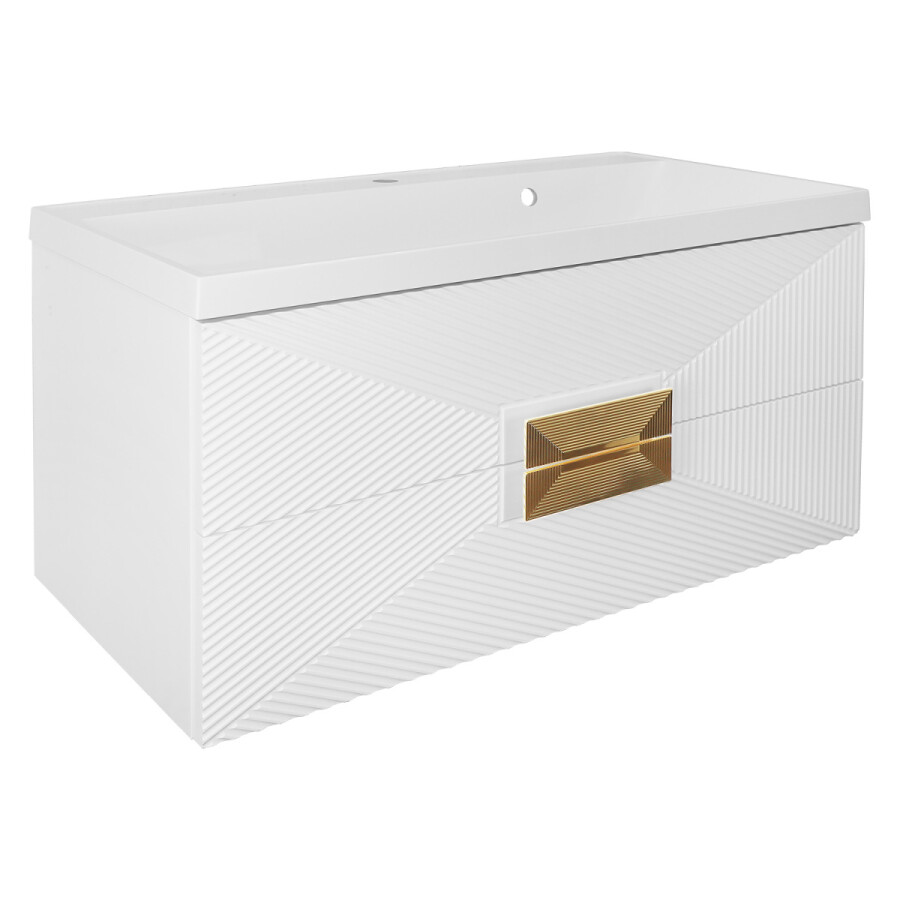 Комплект Azario ZENA Тумба 100/2 1000х450х585 подвесная, с раковиной CLASSIK 100, белый глянец, ручка золото CS00097709