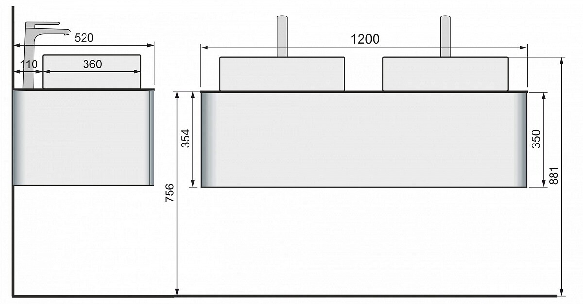 Raval Pure 120 тумба Pur.01.120/P/W и 2 раковины У18293 подвесная