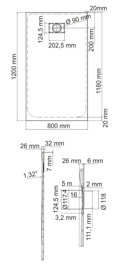 WasserKRAFT Elbe 74T06 душевой поддон стеклопластик 120*80*2,6