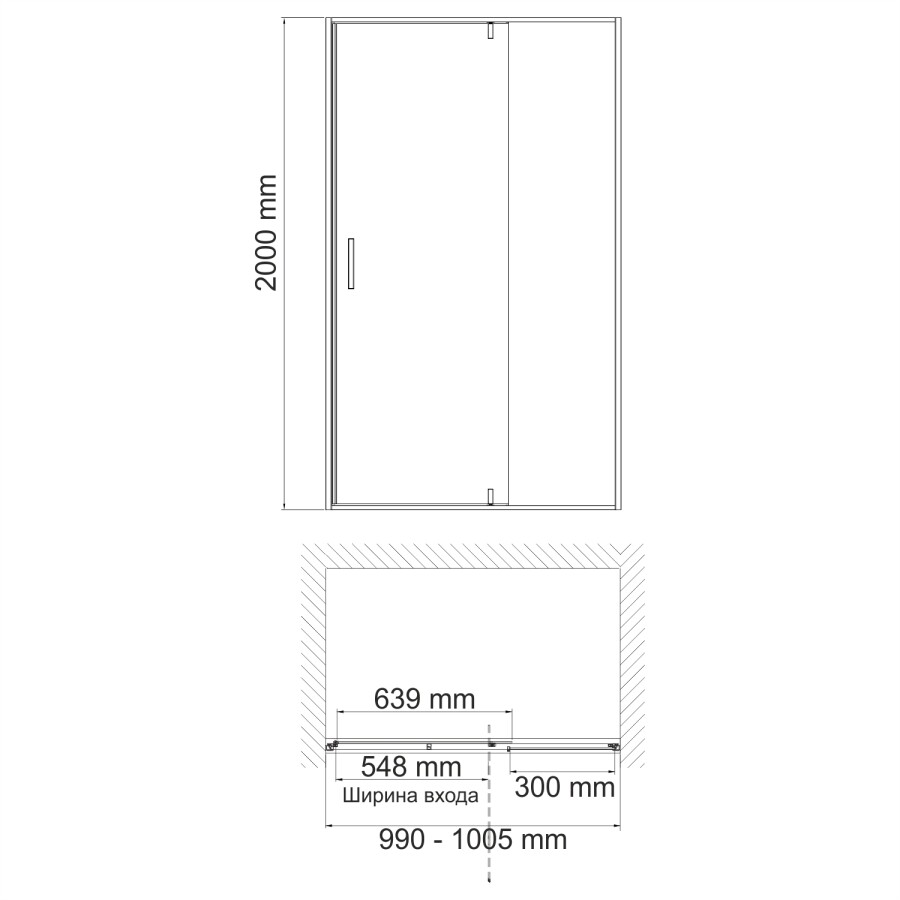 WasserKRAFT Elbe 74P12 душевые двери 100*200