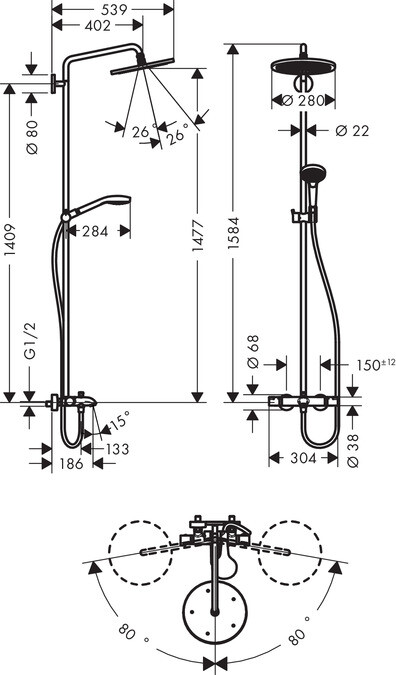 Hansgrohe Croma Select 280 Air 1jet 26792000 Душевая система с изливом
