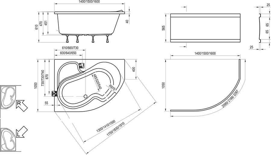 Ravak Rosa I 160*105 ванна акриловая правая CL01000000