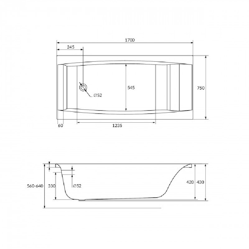 Cersanit Virgo 170*75 ванна акриловая прямоугольная 63353
