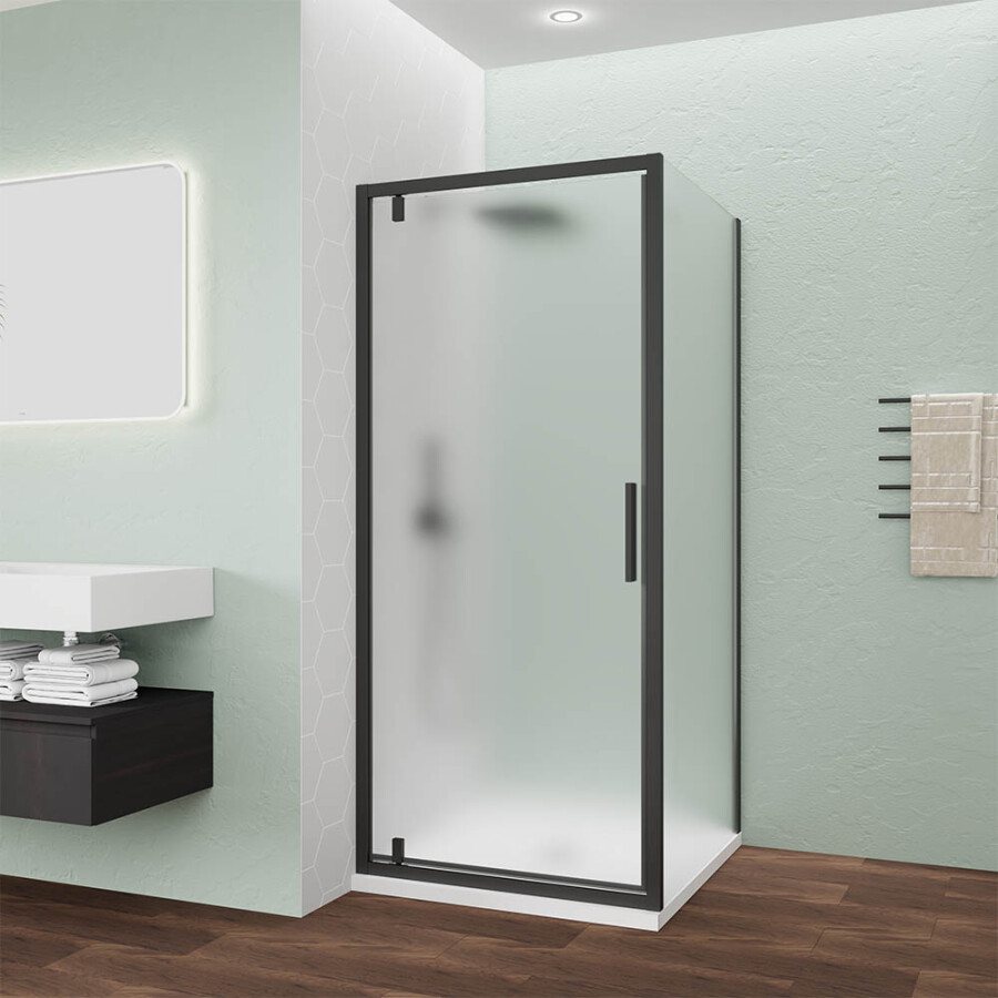 Душевой угол Veconi Ottimo P30SP B (70×100×190) распашная, профиль чёрный матовый, стекло матовое OP30B-SP-70100-07-C9