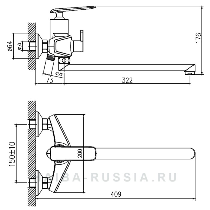 Смеситель для ванны HB22548-7 черный хром