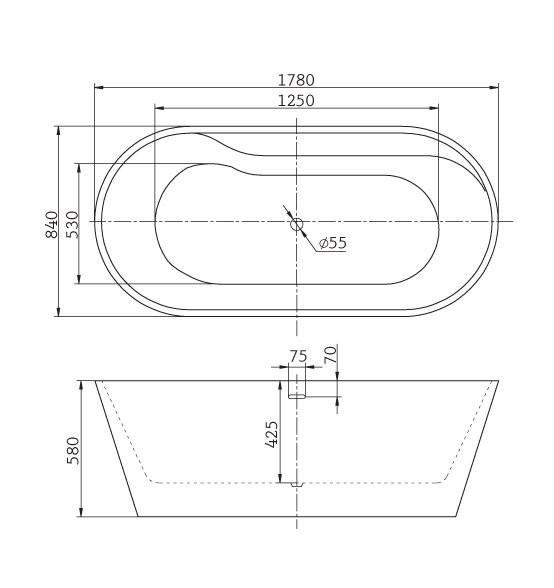 BelBagno BB14 178*84 ванна акриловая овальная