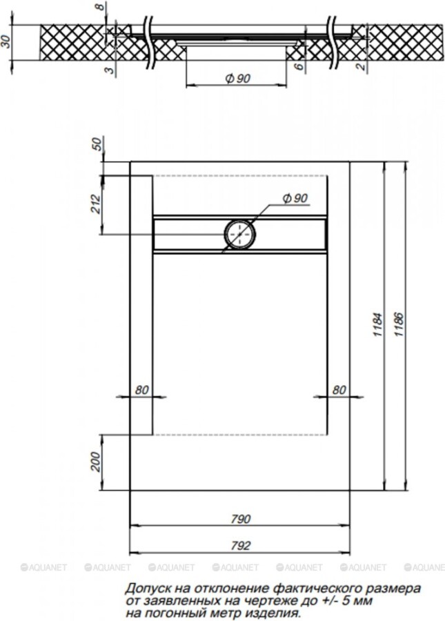 Aquanet Delight 120*80*3 душевой поддон литьевой мрамор черный