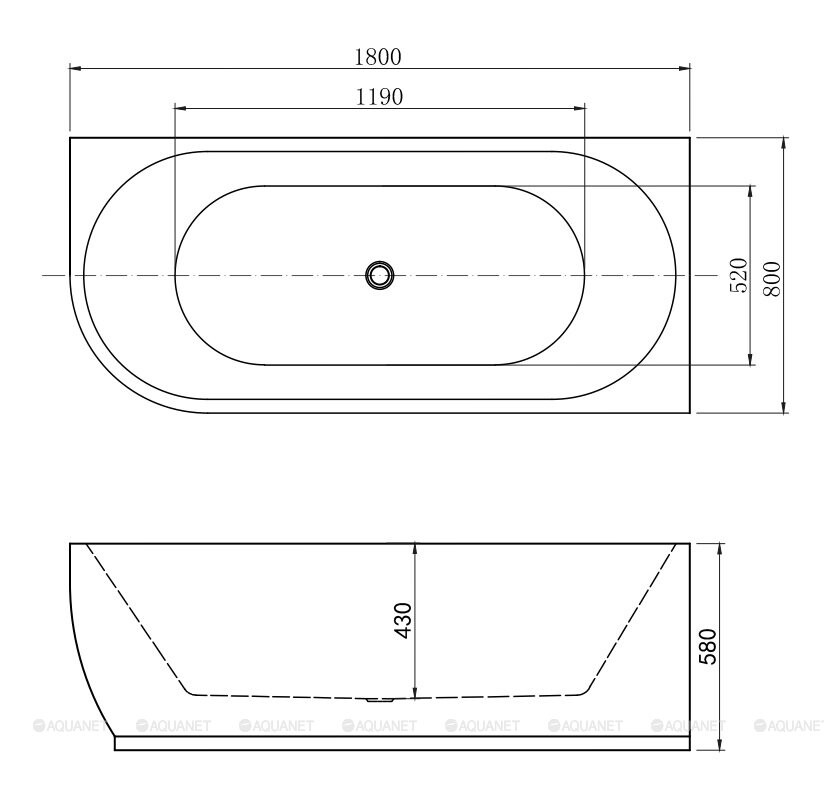 Aquanet Family Elegant B 180*80 ванна акриловая асимметричная Matt Finish 260055