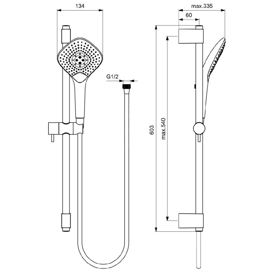 Ideal Standard B1762AA IdealRain душевой гарнитур со штангой Evo Jet Diamond XL3