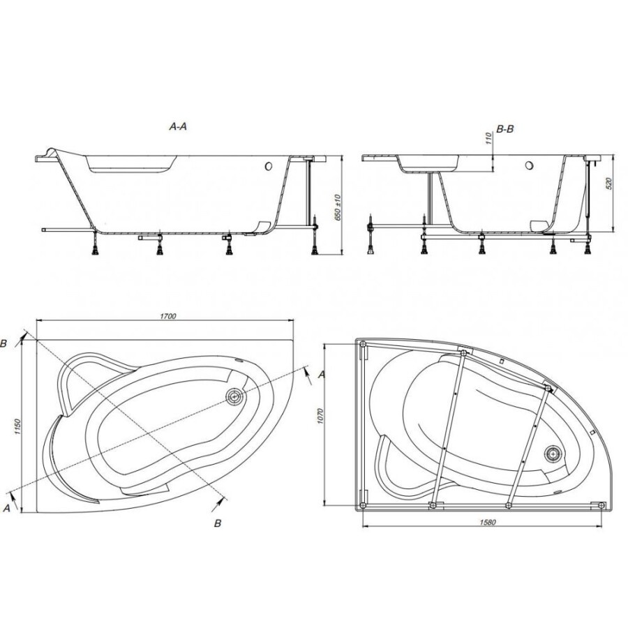 Roca Luna ванна акриловая 170х115 см левая 7.2486.4.000.0