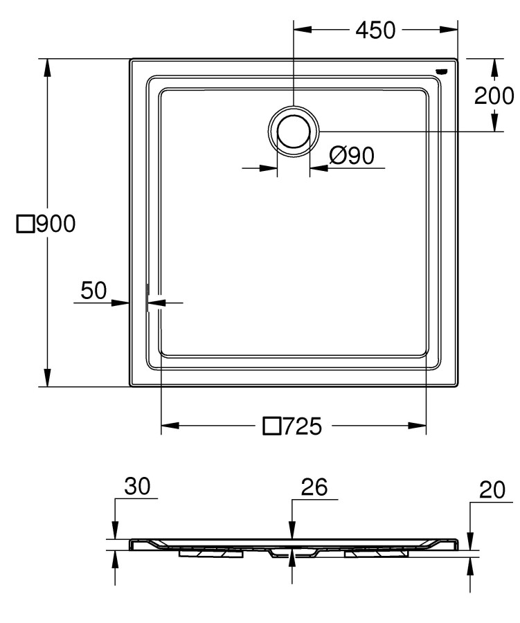 Grohe Universal 39301000 90*90 душевой поддон акриловый