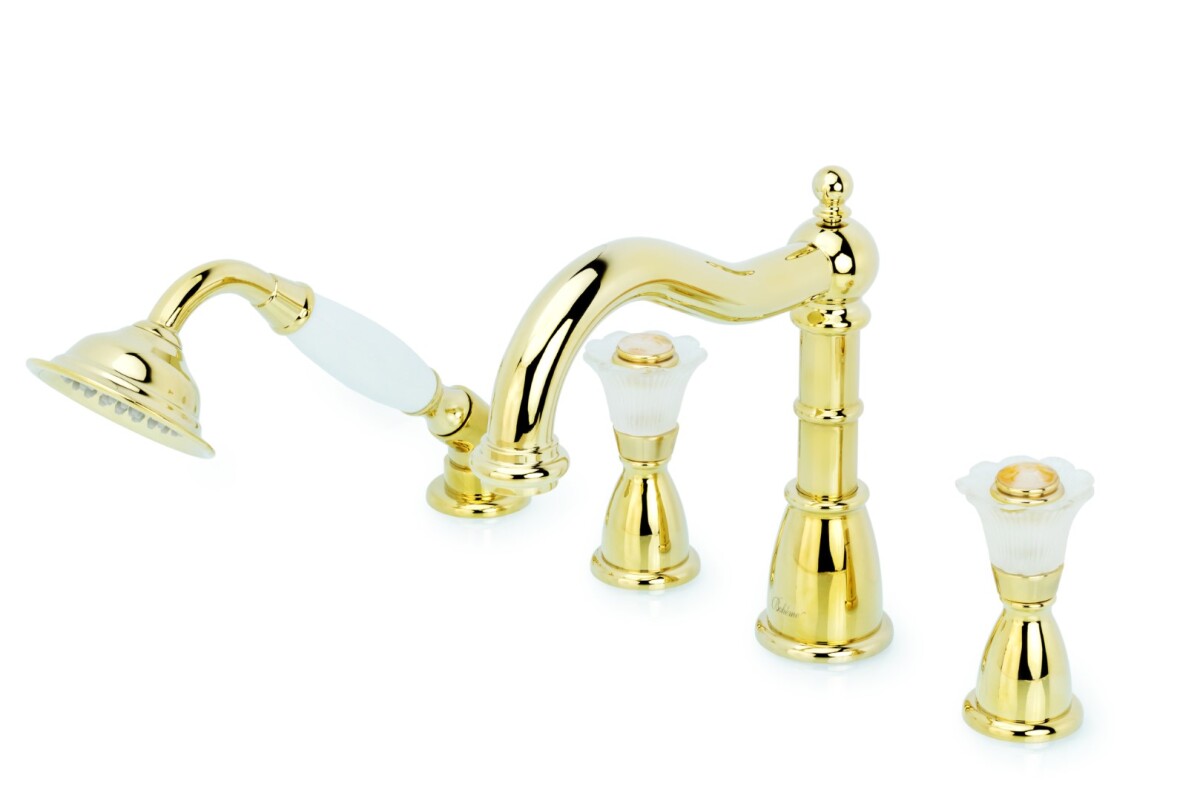 Смеситель врезной на 4 отв., на борт ванны Boheme Camelia Золото_Комплект 395-Camelia