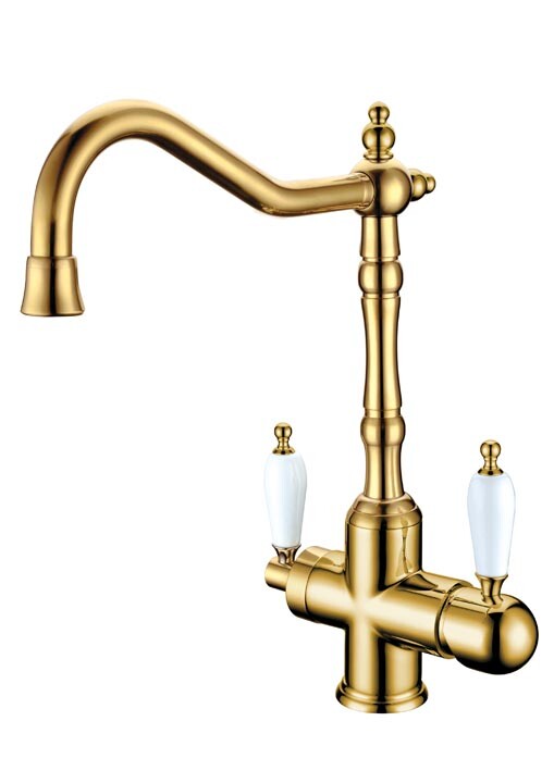 Смеситель для кухни Boheme Kitchen Tradizionale Oro ручки с белой керамикой 112
