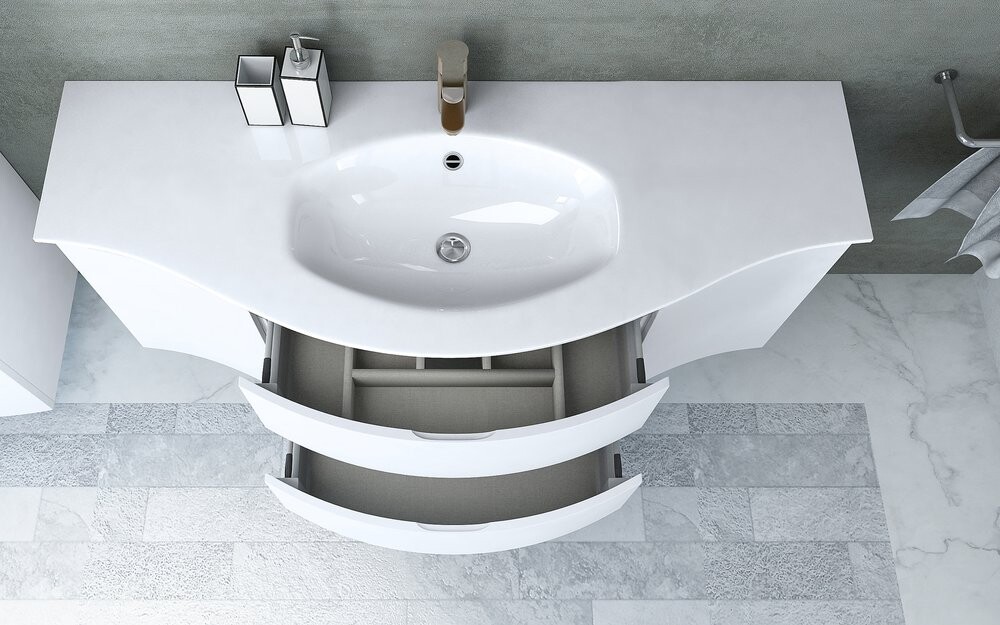 Cezares Vague 140 см bianco lucido тумба с раковиной подвесная